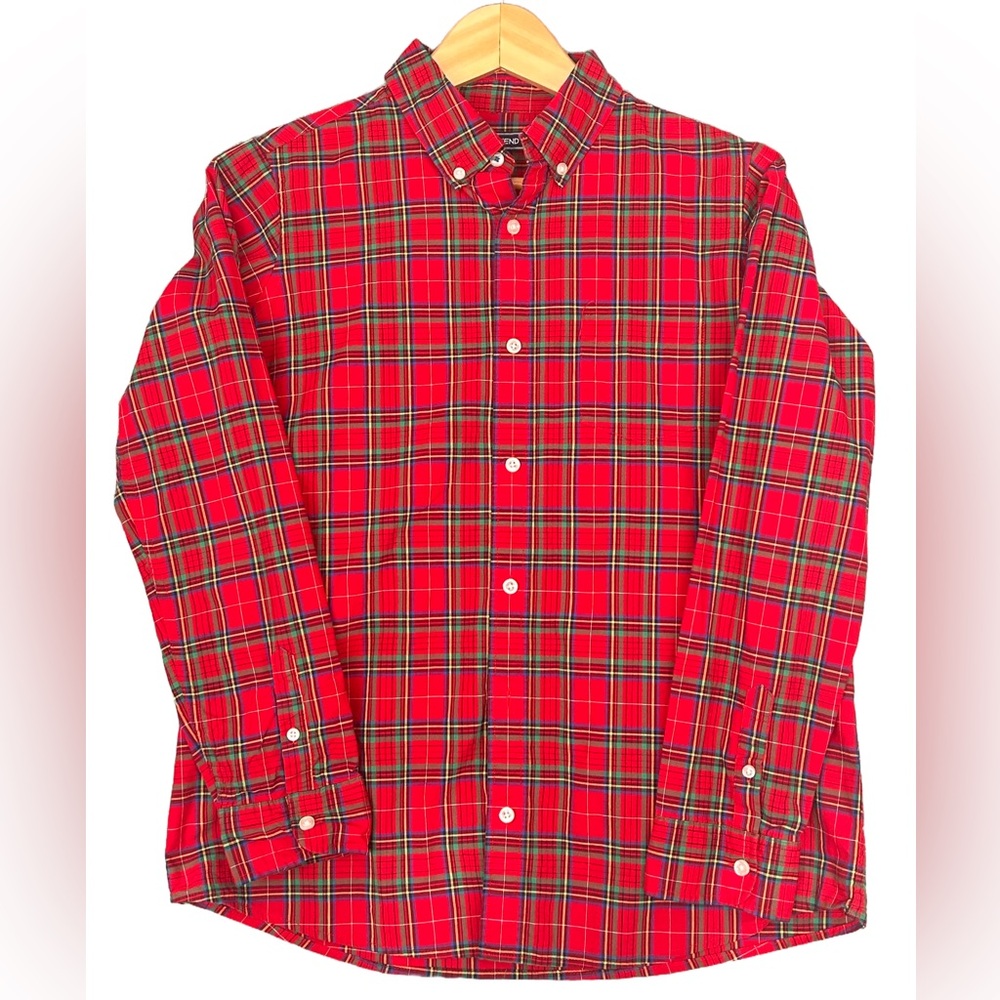 Boy’s Lands’ End Holiday Plaid button down shirt - husky 14H-16H